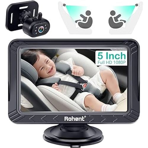 Baby Car Camera USB Plug and Play: 5 Inch Easy Install HD 1080P Clear Picture Carseat Camera Two Kids 360° Rotating Car Baby Monitor with Camera Clear View Night Vision for Back Seat Rear Facing -N08