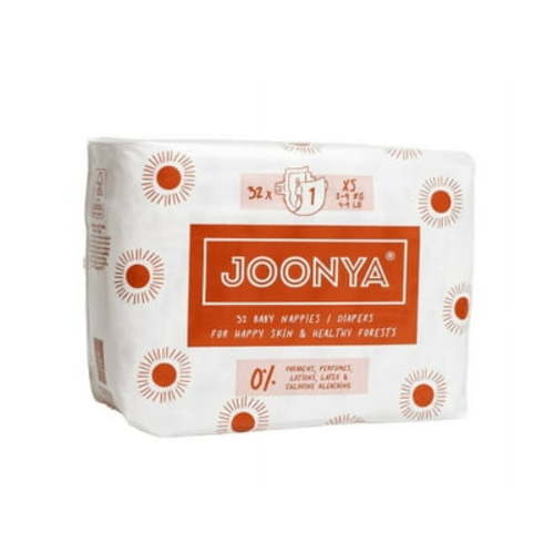 Joonya Baby Diapers **New Range** - NonToxic, Eco-Friendly, Ultra Slim, Overnight Use - Bulk Disposable Eco Diapers - Made in Denmark - Size 1 XS (4-9 lb) - 1 Bag of 32