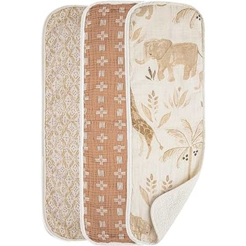 Crane Baby Muslin Baby Burp Cloths, Lightweight Absorbent Burp Cloth, Safari Animal, Set of 3, 7" x 20", Newborn Baby Essentials, Burp Cloths Baby Boy, Burp Cloths Baby Girl, Baby Newborn Essentials
