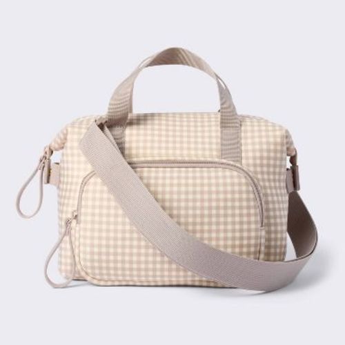 Insulated Bottle Cooler Shoulder Diaper Bag - Tan Gingham Plaid - Cloud Island™
