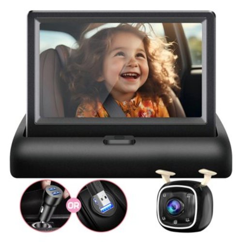 Baby Car Camera for Moms - USB Powered 4.3'' HD 1080P Monitor, Rear-Facing Seat Camera, Night Vision, 150° Wide-Angle, Easy Installation, Safe & Portable Baby Monitor for Car, Baby Mirror,