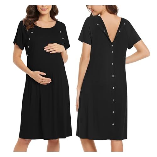 Ekouaer Women’s Nursing/Delivery/Labor/Hospital Nightdress Short Sleeve Maternity Nightgown with Button S-XXL