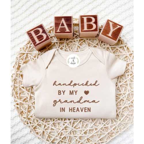 Embroidered Hand Picked by My Grandma In Heaven Onesie®, Pregnancy Announcement, Grandma Onesie®,