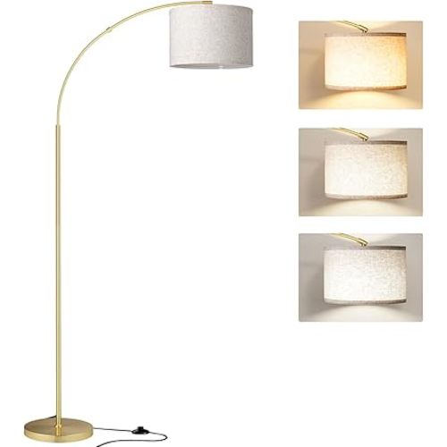 SUNMORY Arc Floor Lamp with 3 Color Temperature, Modern Floor Lamp with 9w A19 LED Bulb, 75″ Height Tall Lamp for Living Room with Hanging Drum Shade & Weighted Base. Arched Standing Lamp for Bedroom