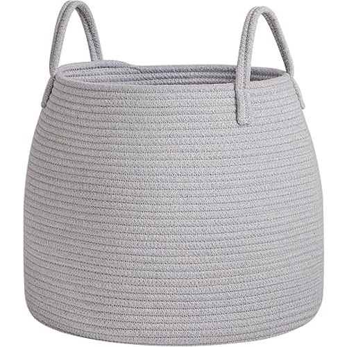 Nursery Laundry Basket | Kids Hamper for Blankets, Pillows,Toys (15"x 13")| Baby Toy Basket | Nursery Storage for Boho Room Decor | Ideal Gift for Baby Showers| Grey