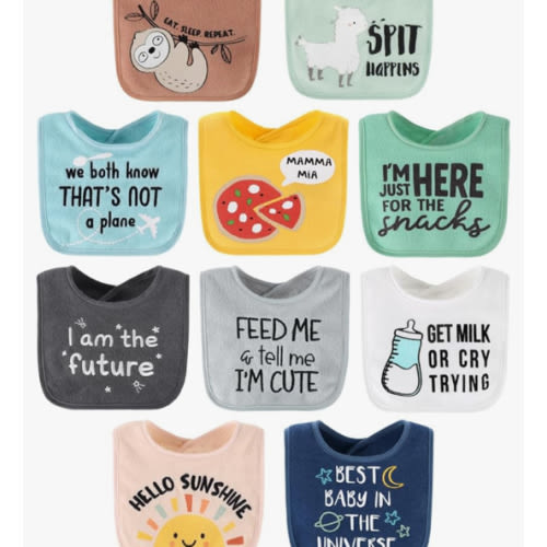 The Peanutshell Baby Boy or Girl Terry Bibs Set of 10-100% Cotton, Soft, Absorbent Baby Bibs, Unisex Toddler Boy or Girl Set, Newborn & Infant - Sunshine