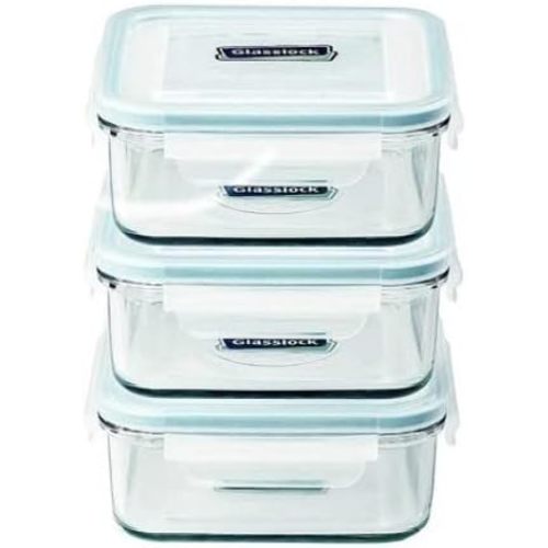 Glasslock Food-Storage Container with Locking Lids and Microwave Safe - Square 30 Ounces