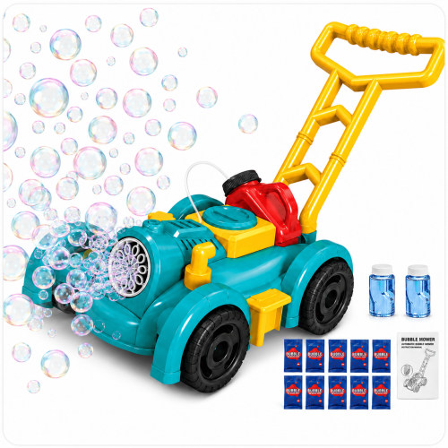 MEHOOM Bubble Lawn Mower for Toddlers, Kids Bubble Machine with 12 Refill Packs, Blue