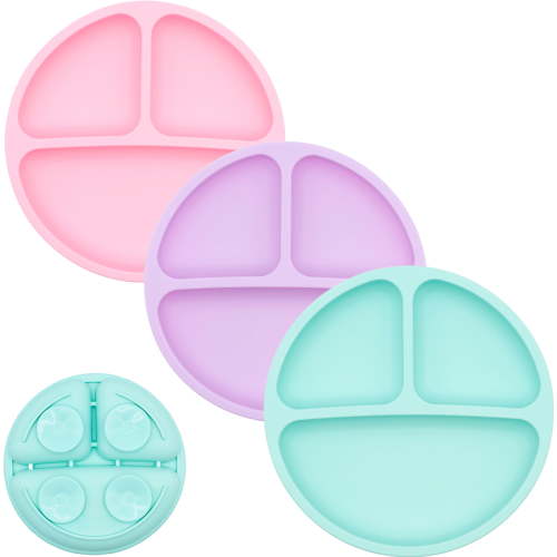 WeeSprout Suction Plates for Babies & Toddlers, 100% Silicone, Dinnerware Stays Put, 3 Pack