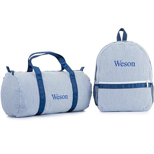 MT WORLD Daycare Backpacks and Travel Duffel Bags Set,Personalized Seersucker Backpacks Overnight Bags,Travel Daypack with Weekender Bag,Overnight Daycare Bag