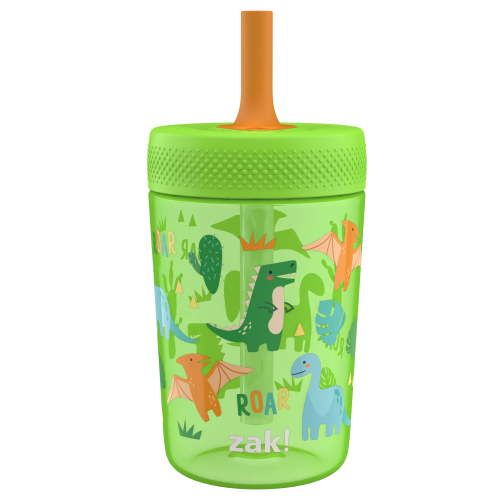 Zak Designs Capri Tumbler, Soft Straw Tumbler for Toddlers, 12oz, Leak-Proof, Easy to Hold, Dinosaur