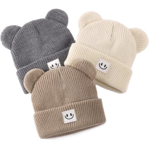 FURTALK Infant Baby Beanie with Bear Ear Cute Winter Hat for Toddler Boys Girls Soft Knitted Cap