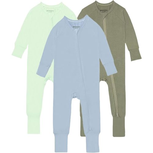 Baby Footless Pajamas,Rayon Made From Bamboo Footie Sleepers,Long Sleeve with Two Way Zipper Rompers 0-24 Months