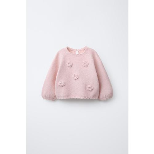 CROCHET FLORAL KNIT JUMPER - Light pink | ZARA United States