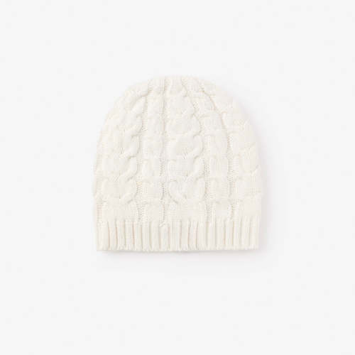 Whisper White Horseshoe Cable Knit Baby Hat WHITE / 3-9M