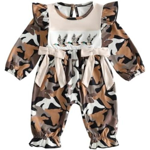 Newborn Baby Girl Outfit Hunting Camo Ruffle Jumpsuit One Piece Clothes