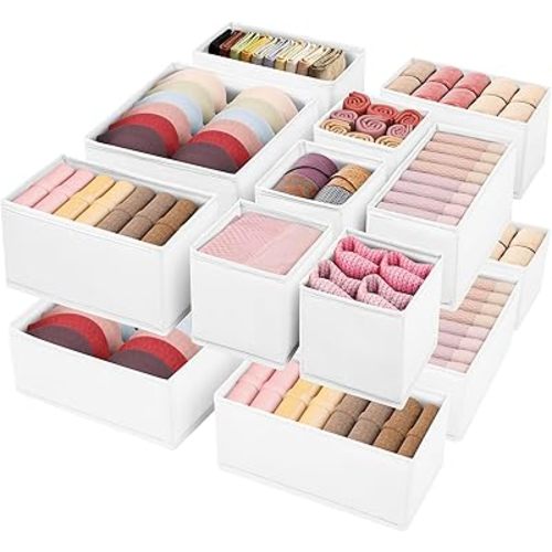 Drawer Clothing Organizer 16-Pack, White 3 Sizes Underwear Drawer Dividers, Fabric Folding Wardrobe Organizer, Can Store Baby Clothes, Bras, Underwear, Panties, Belts, Socks, Ties, etc.
