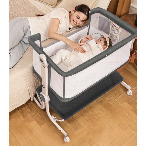 Babyeap 3 in 1 Baby Bassinet,Baby Basinet Bedside Sleeper,Standalone Baby Crib,6 Height Adjustable Portable Crib for Newborn,Light Gray