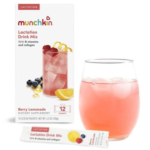 Munchkin Lactation Drink Mix Dietary Supplement Powder for Breastfeeding Mom - Berry Lemonade - 12ct