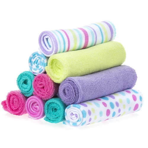 Spasilk Baby Washcloth Wipes Set, 10 Aqua Bubbles Terry Bath Scrubs for Newborns