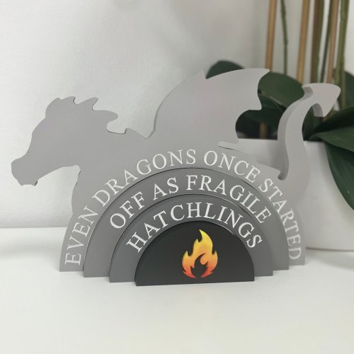 Dragon Stacker Shelfie - Personalised Dragon Themed Nursery - grey Black Nursery decor - birth details wooden baby Dragon