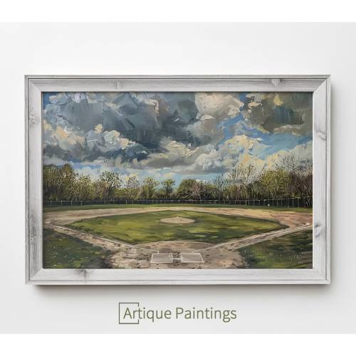 Vintage Baseball Field Painting 2 | Oil Painting Art | Vintage Art | Digital Art | Sports Painting | Digital Download | Baseball Painting
