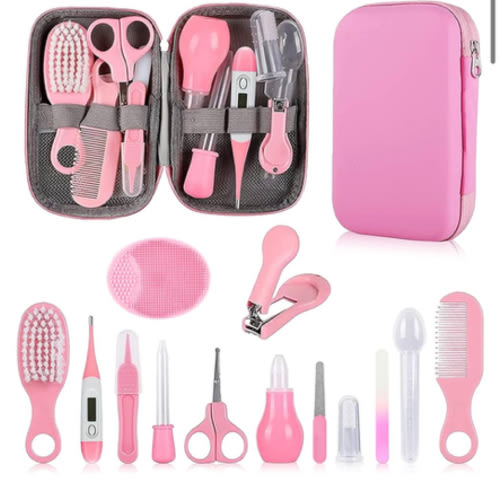 Baby Grooming Kit, Infant Safety Care Set with Hair Brush Comb Nail Clipper Nasal Aspirator,Baby Essentials Kit for Newborn Girls Boys (Pink Baby Grooming kit)