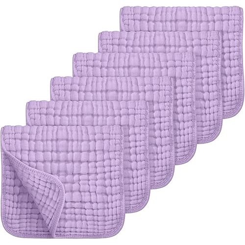 Looxii Muslin Burp Cloths 100% Cotton Muslin Cloths Large 20''x10'' Extra Soft and Absorbent 6 Pack Baby Burping Cloth for Boys and Girls (Purple)