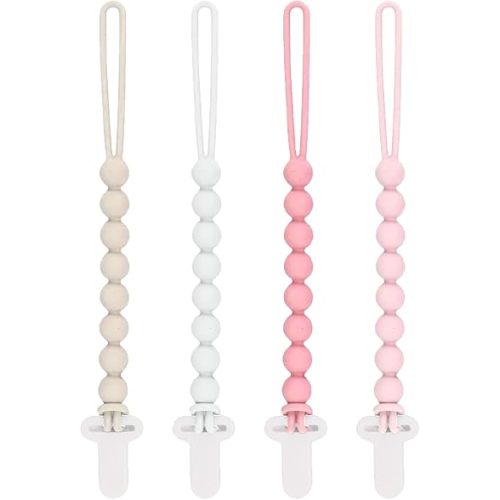 Pacifier Clips Baby Girl - MORIBOX 4 Pack Paci Clip Soothie Baby Binky Holder for Shower Birthday Gift