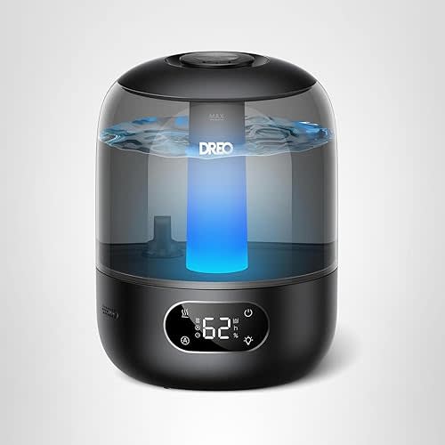 Dreo Humidifiers for Bedroom, 3L Top Fill 30H & 26dB Quiet Runtime for Large Room, Cool Mist Ultrasonic Humidifier with Humidity Sensor, Night Light for Home, Baby, Nursery, Plants, 360° Nozzle, Black