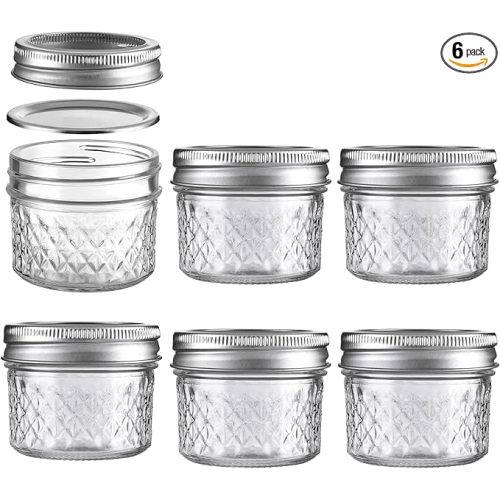 Mason Jars Airtight Lids Glass Canning Jars 3.4oz/100ml Regular Lids Spice Jars Honey Jars for Yogurt,Jam,Spice,Overnight Oats Canning, Preserving,Decorations,Jelly,Dessert,6 Pack (3.4 oz)