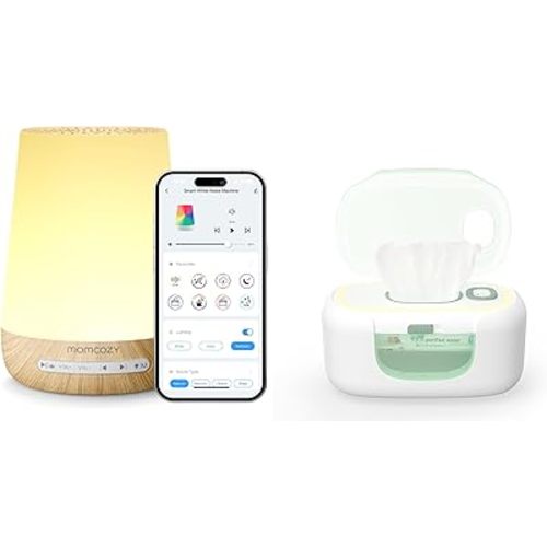 Momcozy Baby Sound Machine Wood Grain & Momcozy New Baby Wipe Warmer for 60-80pcs
