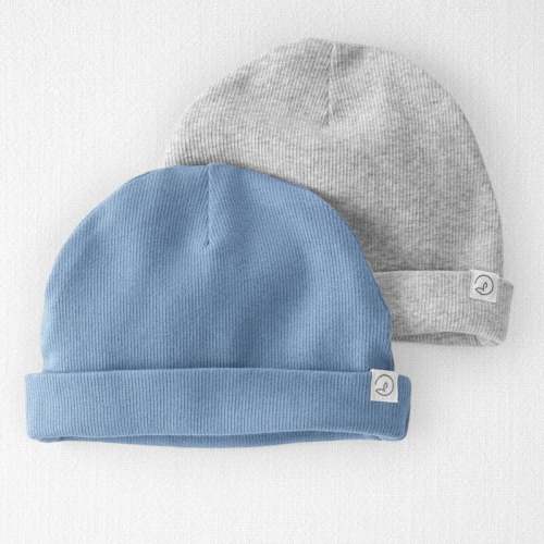 Blue, Grey Baby 2-Pack Organic Cotton Rib Caps | Carter’s Oshkosh Canada