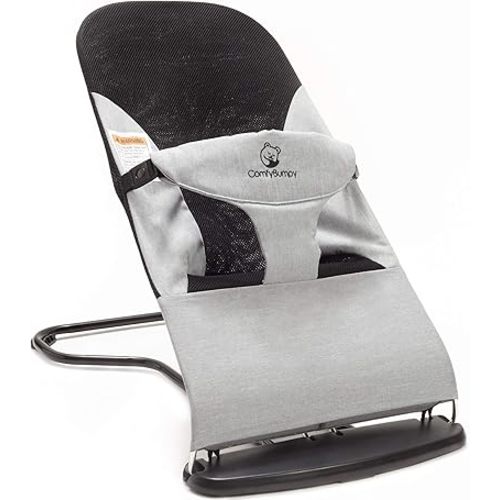 ComfyBumpy Ergonomic Baby Bouncer Seat - Bonus Travel Carry Case - Safe, Portable Bouncing Chair with Adjustable Height Positions - Infant Sleeper Bouncy Seat Perfect for Newborn Babies (Grey)