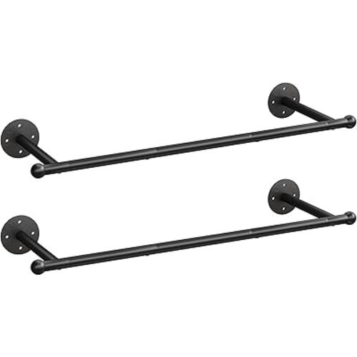 OROPY Clothing Rack Wall Mounted Set of 2, Industrial Pipe Clothing Rack, 33" closet rods for hanging clothes, Multi-purpose Hanging Rod for Laundry Room, Bedroom and Closet Storage
