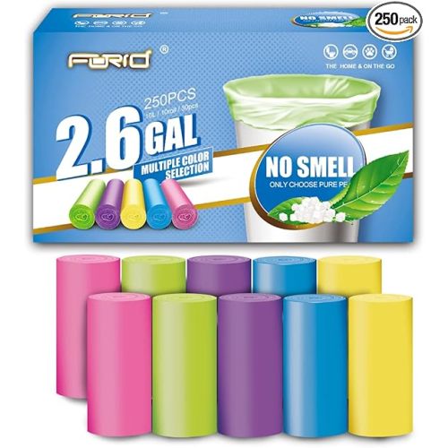 FORID Small Bathroom Trash Bags - 2.6 Gallon Colored Garbage Bags 250 Counts 10 Liter Unscented Waste Can Liners Wastebasket Liner For Home Office (2-3 Gal) - Durable & Thick Trash Bag