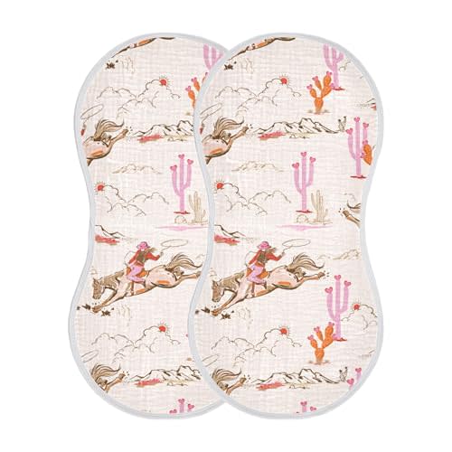 Mazeann Cowgirl Western American Burp Cloths Baby Boys Girls Absorbent Soft Cotton Burping Cloths Rags 2 Pack