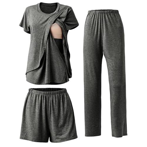 Rnxrbb 3 Piece Postpartum Nursing Pajamas Set Casual Soft Maternity Breastfeeding Pjs Sleepwear Loungewear Clothes Layer