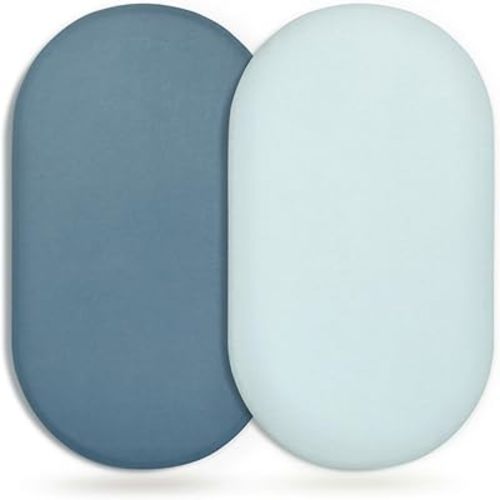 GRSSDER Stretchy Ultra Soft Fitted Bassinet Sheet 2 Pack, Universal Fit for Bassinets Baby Cradle Moses Basket Oval Rectangle Mattress Safe and Snug, Jersey Bassinet Sheets for Girls, Blue/Navy