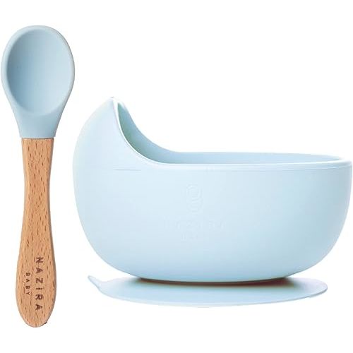 Silicone Baby Bowls and Spoons First Stage - Bowl with Spoon Set for Baby and Toddler - BPA Free Suction Bowls - Microwave Dishwasher and Freezer Safe (Frosty Blue)
