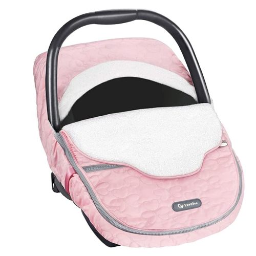 Yoofoss Baby Car Seat Cover Winter Carseat Canopies Cover to Protect Baby from Cold Wind, Super Warm Plush Fleece Baby Carrier Cover for Infant Boys Girls (Pink)