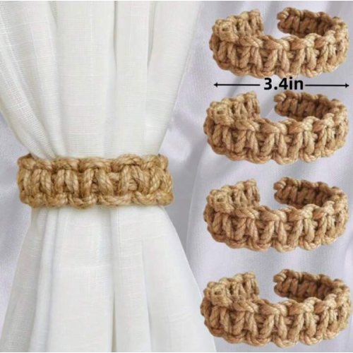 2pcs/4pcs Vintage Style Jute Rope Linen Woven Curtain Ties - Rustic Curtain Fixing Strap For Living Room Window Decoration, Curtain Tie Backs Decoration Object, Boho Macrame Decorative,Home Tabel Fall Decor, Handicraft Ornament