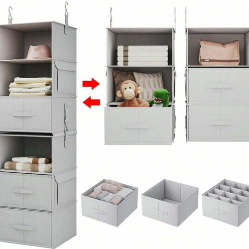 6-Shelf Hanging Closet Organizer, 2 Separable 3-Shelf Hanging Shelves With 3 Drawers For Wardrobe, Nursery, Baby Clothes Organization And Storage.