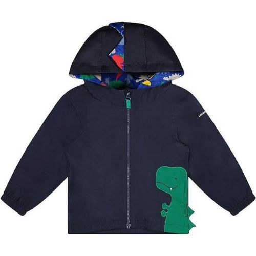 London Fog Baby Boys' Little Animal Jersey Lined Rainslicker Jacket, Navy Dino, 6-9 Months