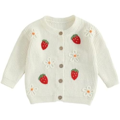 Newborn Infant Toddler Baby Girl Sweater Button Down Cardigan Long Sleeve Embroidery Strawberry Fall Winter Knitwear
