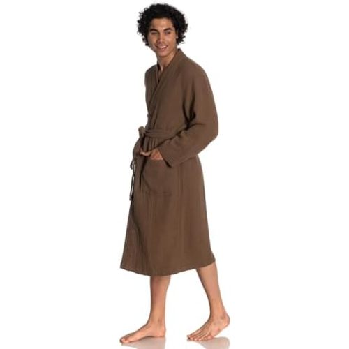 Muslin Unisex Bathrobe Women & Men, Turkish 100% Cotton Kimono Lightweight Robe | Long Robes Soft, Absorbent, Spa robes