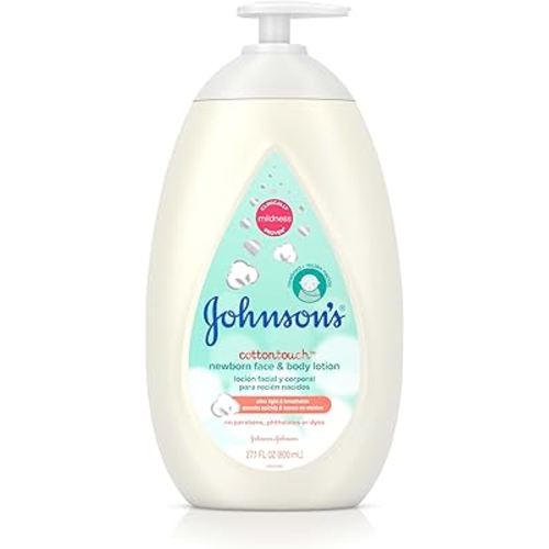 Johnson's CottonTouch Newborn Baby Face and Body Lotion, Hypoallergenic Moisturization for Baby's Skin, Made with Real Cotton, Paraben-Free, Sulfate-Free, Dye-Free, 27.1 fl. oz