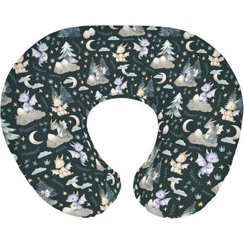 Fairytale Dragons Baby Nursing Pillow Cover for Boy Girl Cute Dragon Moon Stars Clouds Trees Eggs Nursery Pillowcase for Breastfeeding Pillows Fantasy Animal Soft Stretchy Slipcover for Newborn Infant