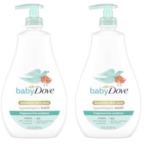 Baby Dove Sensitive Skin Care Baby Wash For Bath Time, Moisture Fragrance Free and Hypoallergenic, Washes Away Bacteria 20 oz (Pack of 2)