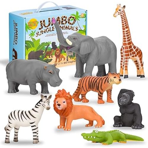 Set of 8 Jumbo Safari Animals Figures - Zoo Animals for Toddlers 1-3 - Jungle Animals Figures - Toy Animals for Kids Age 18 Months Plus - Animal Toys for Kids 1,2,3 Years Old